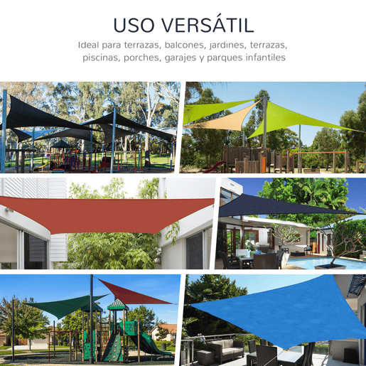 Outsunny Vela de Sombra Retangular 4x6 m Toldo Vela de HDPE com Proteção UV Aneis em Forma de D e Cordas para Jardim Pátio Piscina Azul