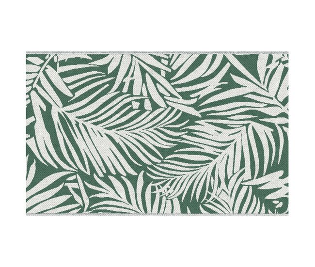 Outsunny alfombra de exterior 152x243 cm alfombra reversible polipropileno con patrón de hojas para terraza balcón patio camping playa verde oscuro y blanco
