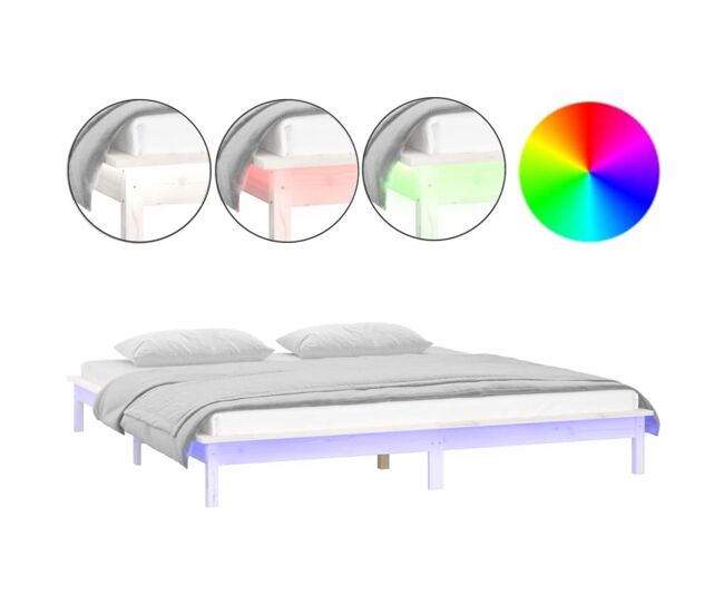 Estructura de cama con led madera maciza blanco 135x190 cm