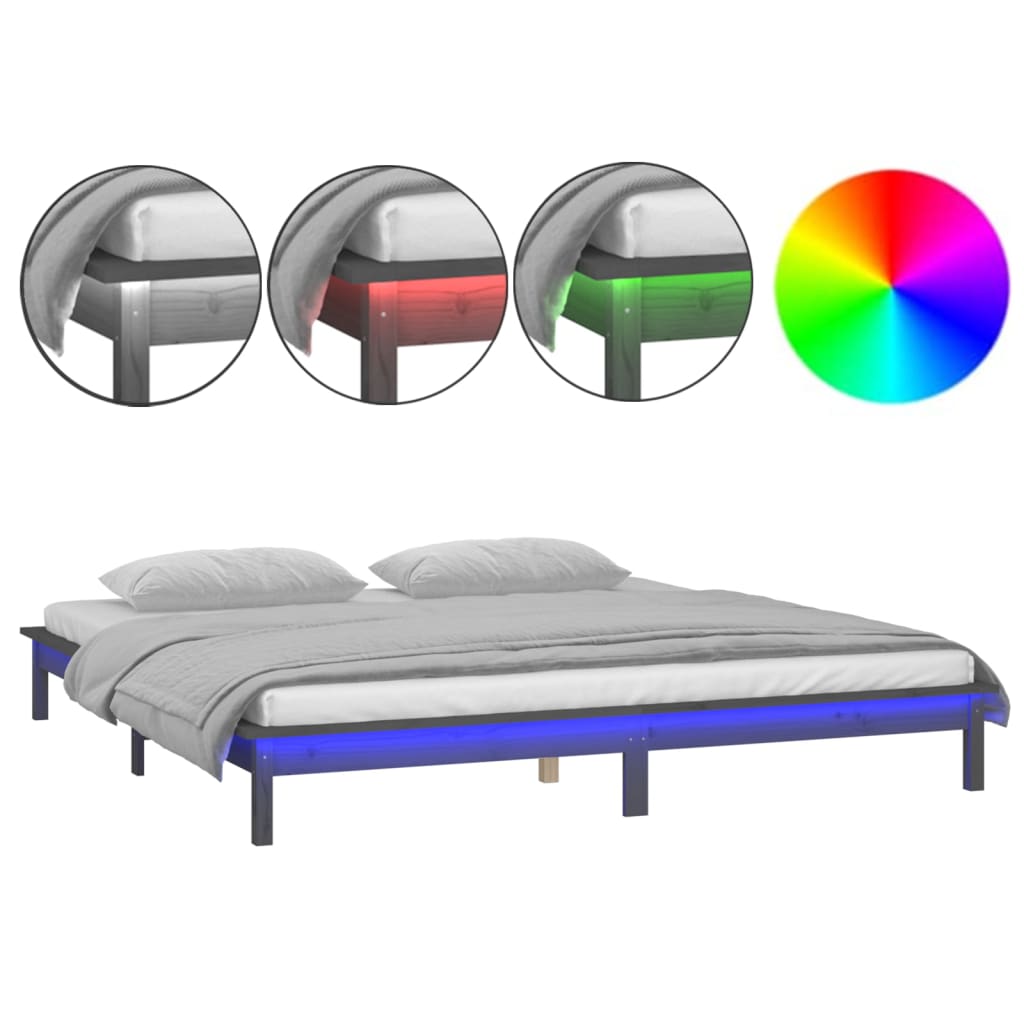 Estructura de cama de madera maciza con LED 120x190 Gris
