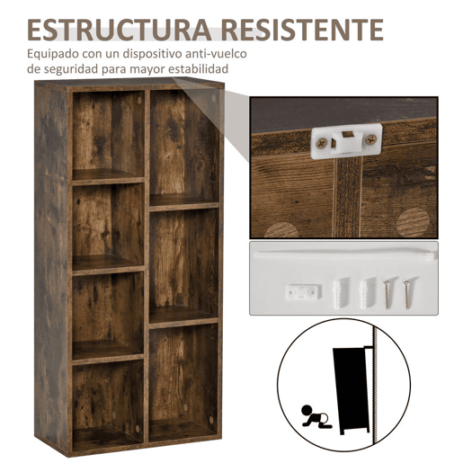 HOMCOM Estante para Livros Estante de Madeira com 7 Compartimentos de Armazenamento Plantas Arquivos para Sala de Estar Dormitório Escritório 50x24x106cm Marrom Rústico