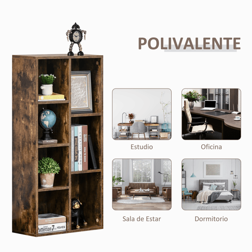 HOMCOM Estante para Livros Estante de Madeira com 7 Compartimentos de Armazenamento Plantas Arquivos para Sala de Estar Dormitório Escritório 50x24x106cm Marrom Rústico