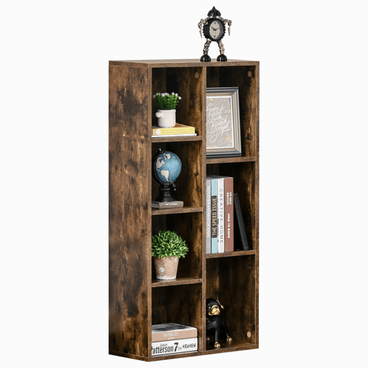 HOMCOM Estante para Livros Estante de Madeira com 7 Compartimentos de Armazenamento Plantas Arquivos para Sala de Estar Dormitório Escritório 50x24x106cm Marrom Rústico