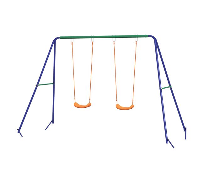 Outsunny columpio infantil columpio para niños de 3-8 años con 2 sillas resistente a los rayos uv y soporte de metal carga 90 kg para patio jardín multicolor