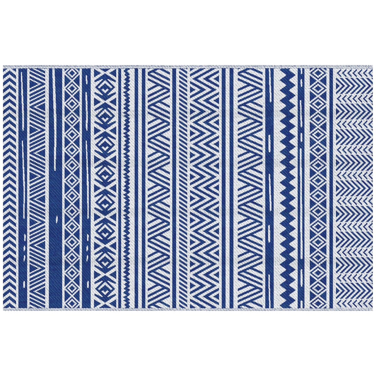 Outsunny alfombra de exterior 182x274 cm alfombra reversible con patrón geométrico impermeable para terraza balcón patio camping playa azul oscuro y blanco