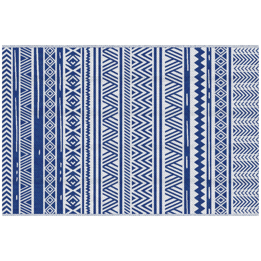 Outsunny Tapete de Exterior 182x274 cm Tapete Reversível Estilo Moderno para Varanda Pátio Campismo Praia Azul Escuro e Branco