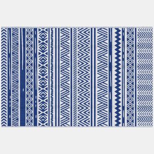 Outsunny Tapete de Exterior 182x274 cm Tapete Reversível Estilo Moderno para Varanda Pátio Campismo Praia Azul Escuro e Branco