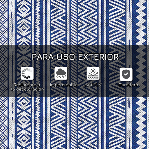 Outsunny Tapete de Exterior 182x274 cm Tapete Reversível Estilo Moderno para Varanda Pátio Campismo Praia Azul Escuro e Branco