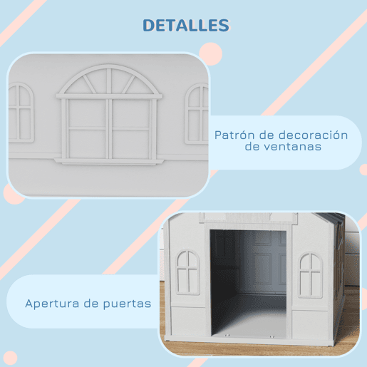 PawHut Casa para Cães 65x75,7x63 cm Casa para Cães com Janelas e Teto com Telhas de Imitação para Cães Médios Cinza e Branco