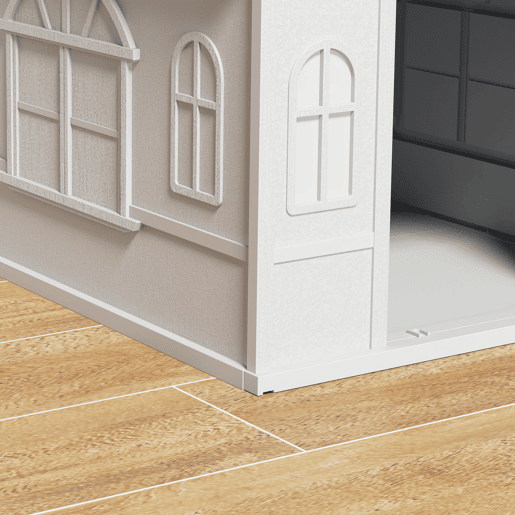 PawHut Casa para Cães 65x75,7x63 cm Casa para Cães com Janelas e Teto com Telhas de Imitação para Cães Médios Cinza e Branco