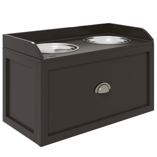 PawHut Comedouro Elevado para Cães Comedouro para Cães com 2 Tigelas 2000ml de Aço Inoxidável Gaveta Oculta com Suporte de Madeira para Animais de Estimação 60x30x36cm Marrom Escuro
