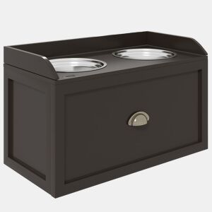 PawHut Comedouro Elevado para Cães Comedouro para Cães com 2 Tigelas 2000ml de Aço Inoxidável Gaveta Oculta com Suporte de Madeira para Animais de Estimação 60x30x36cm Marrom Escuro