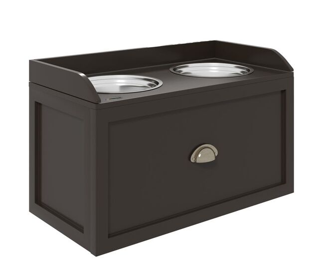 Pawhut comedero elevado para perros grandes cuencos para perros con 2 tazones 2000ml de acero inoxidable y cajón oculto soporte de madera para mascotas 60x30x36 cm marrón