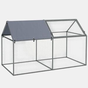 PawHut Gaiola para Pequenos Animais Parque para Animais de Estimação de Aço com 1 Porta Superior e Cobertura Anti-UV para Exterior Jardim 198x100x120 cm Prata