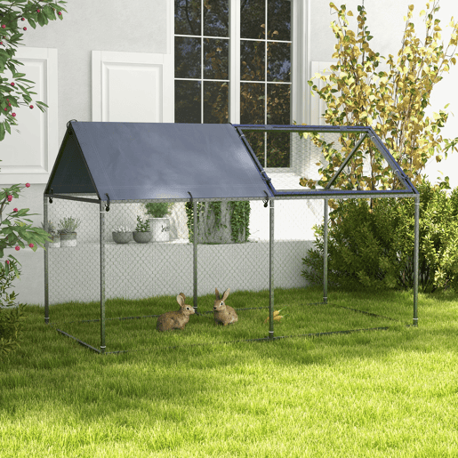 PawHut Gaiola para Pequenos Animais Parque para Animais de Estimação de Aço com 1 Porta Superior e Cobertura Anti-UV para Exterior Jardim 198x100x120 cm Prata PawHut Gaiola para Pequenos Animais Parque para Animais de Estimação de Aço com 1 Porta Superior e Cobertura Anti-UV para Exterior Jardim 198x100x120 cm Prata