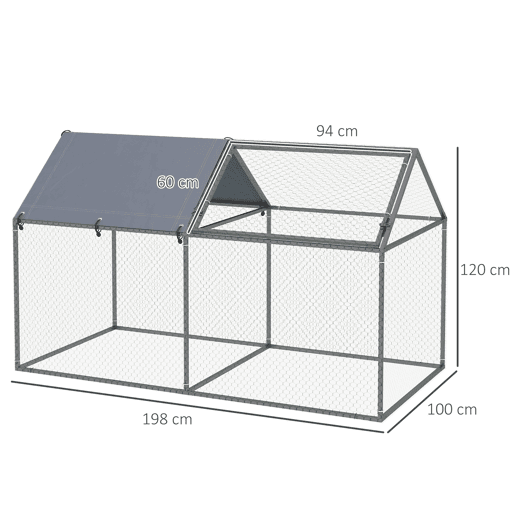 PawHut Gaiola para Pequenos Animais Parque para Animais de Estimação de Aço com 1 Porta Superior e Cobertura Anti-UV para Exterior Jardim 198x100x120 cm Prata PawHut Gaiola para Pequenos Animais Parque para Animais de Estimação de Aço com 1 Porta Superior e Cobertura Anti-UV para Exterior Jardim 198x100x120 cm Prata