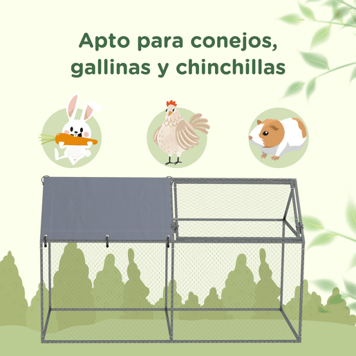 PawHut Gaiola para Pequenos Animais Parque para Animais de Estimação de Aço com 1 Porta Superior e Cobertura Anti-UV para Exterior Jardim 198x100x120 cm Prata PawHut Gaiola para Pequenos Animais Parque para Animais de Estimação de Aço com 1 Porta Superior e Cobertura Anti-UV para Exterior Jardim 198x100x120 cm Prata