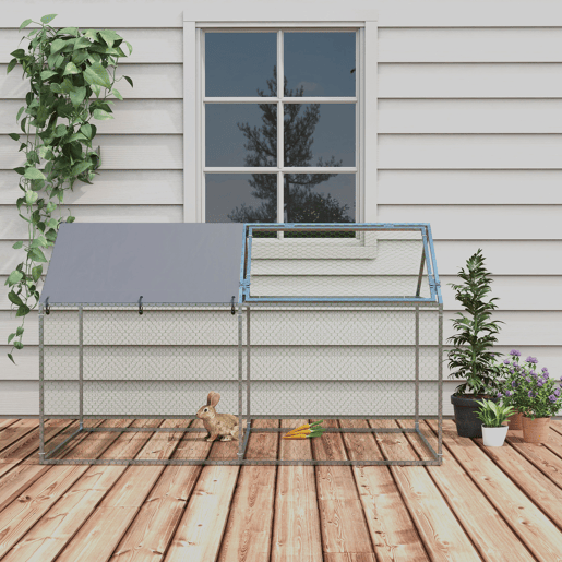 PawHut Gaiola para Pequenos Animais Parque para Animais de Estimação de Aço com 1 Porta Superior e Cobertura Anti-UV para Exterior Jardim 198x100x120 cm Prata PawHut Gaiola para Pequenos Animais Parque para Animais de Estimação de Aço com 1 Porta Superior e Cobertura Anti-UV para Exterior Jardim 198x100x120 cm Prata