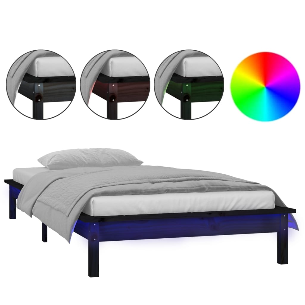 Estructura de cama de madera con LED 100x200 Negro