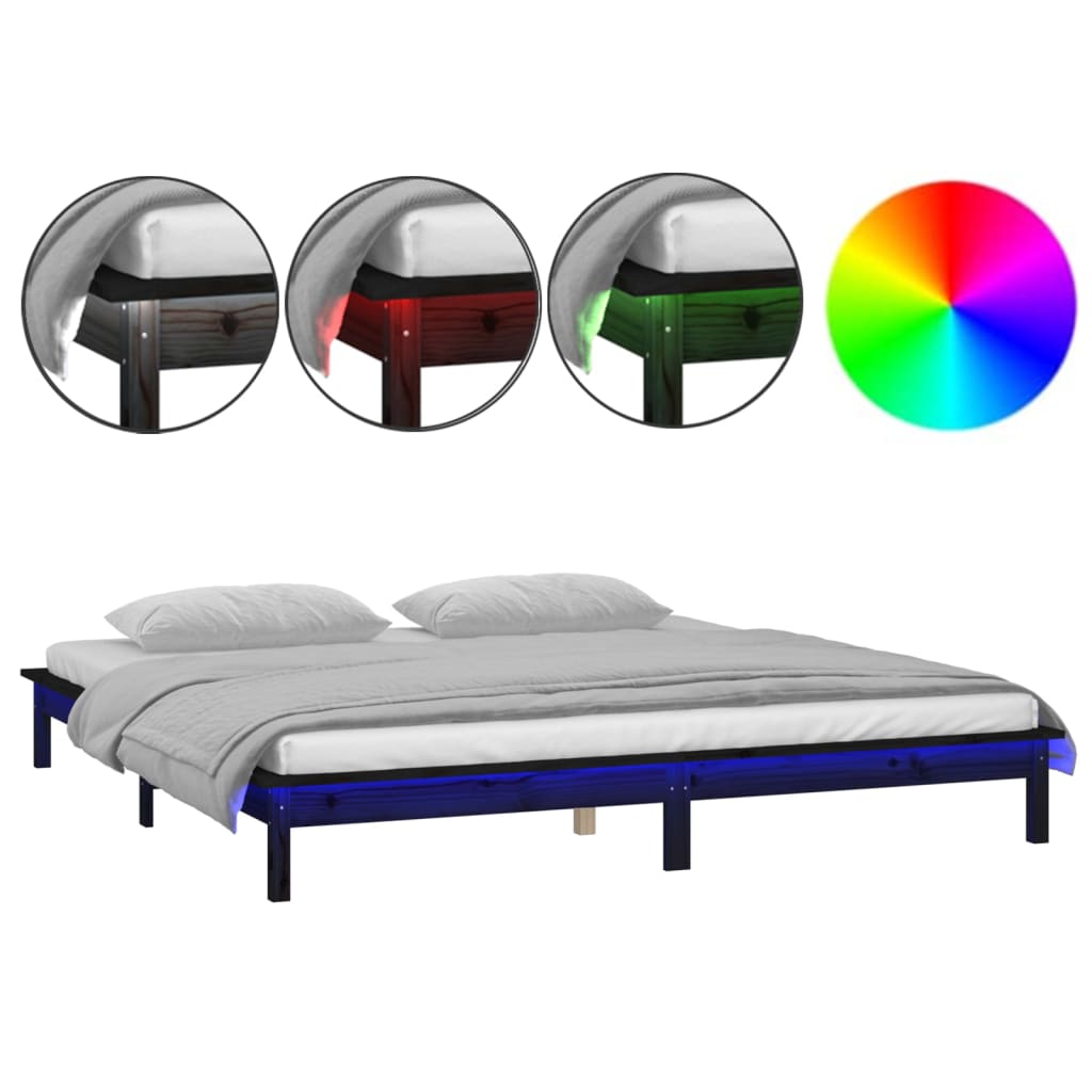 Estructura de cama de madera maciza con LED 120x190 Negro
