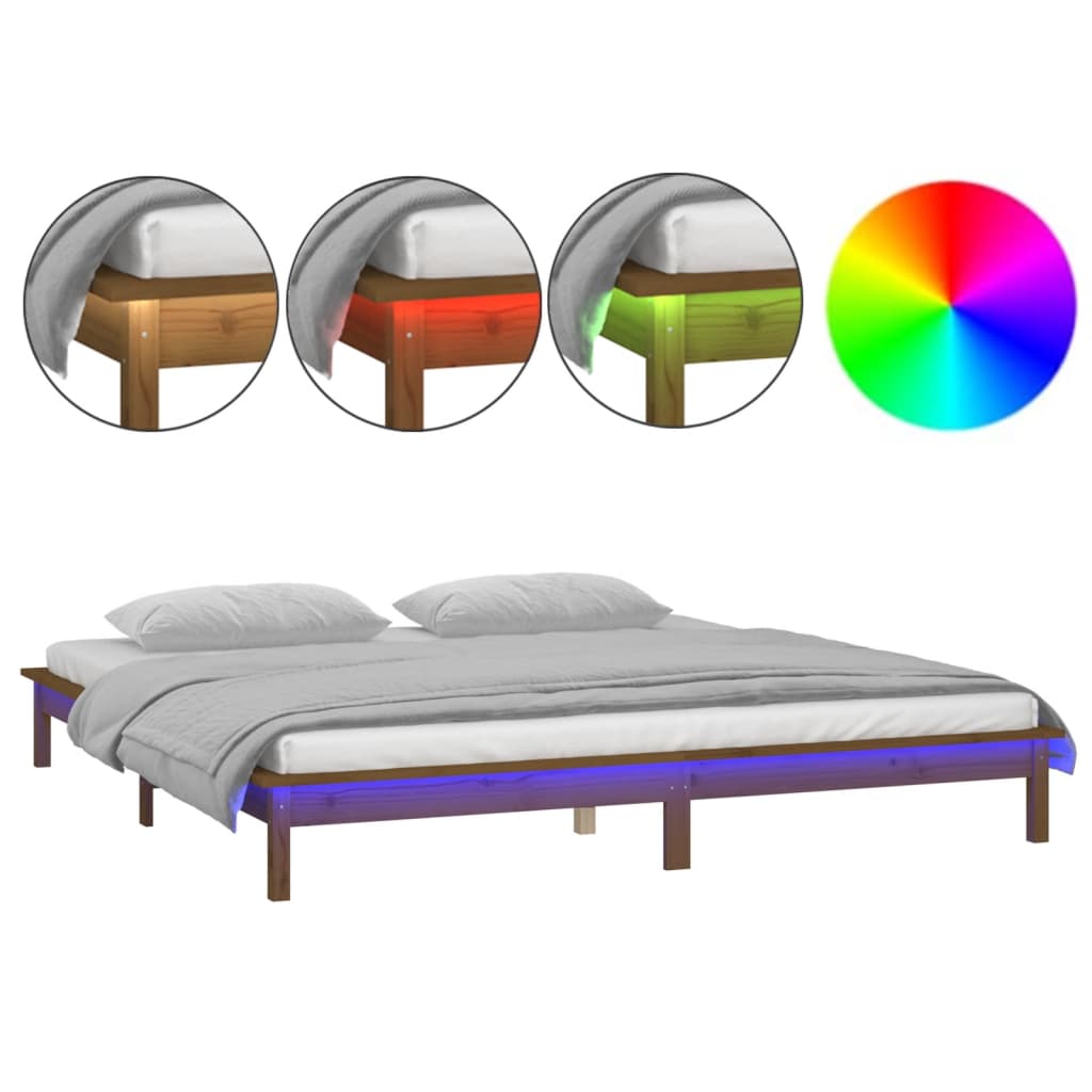 Estructura de cama de madera maciza con LED 120x190 Marrón