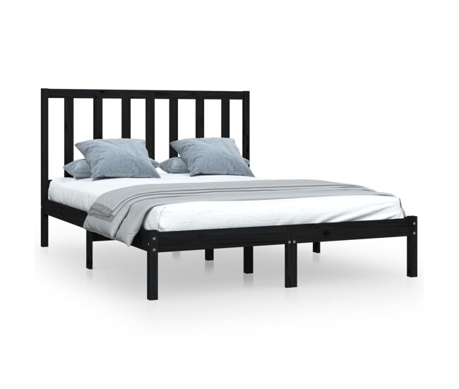 Estructura de cama de madera maciza de pino negra 140x190 cm