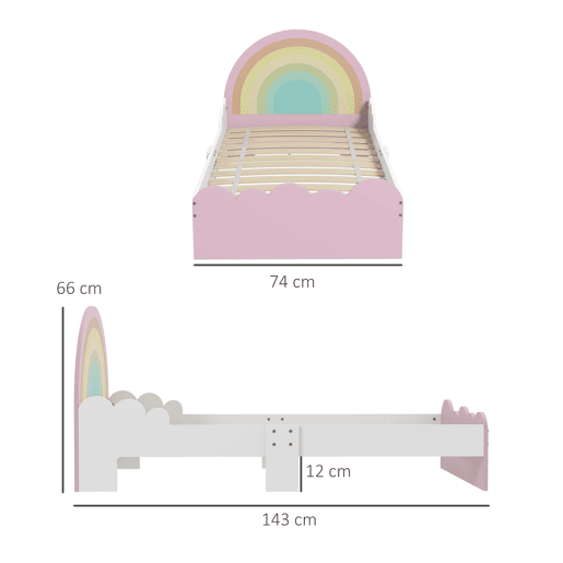 ZONEKIZ Cama para Crianças de 3-6 Anos 143x74x66 cm Cama Infantil de Madeira em Forma de Arco Íris Móvel de Dormitório Moderno Carga 80 kg Rosa