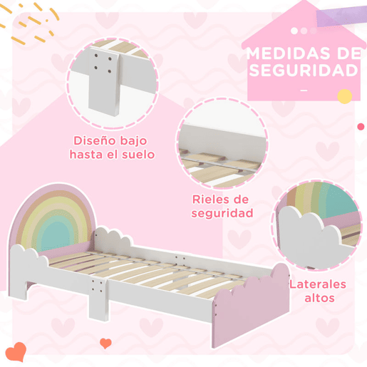 ZONEKIZ Cama para Crianças de 3-6 Anos 143x74x66 cm Cama Infantil de Madeira em Forma de Arco Íris Móvel de Dormitório Moderno Carga 80 kg Rosa