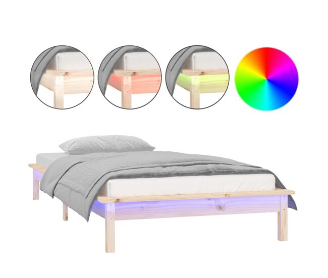 Estructura de cama con led madera maciza 90x190 cm