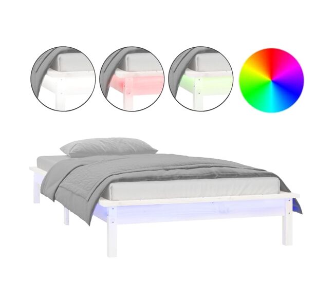Estructura de cama con led madera maciza blanca 90x190 cm