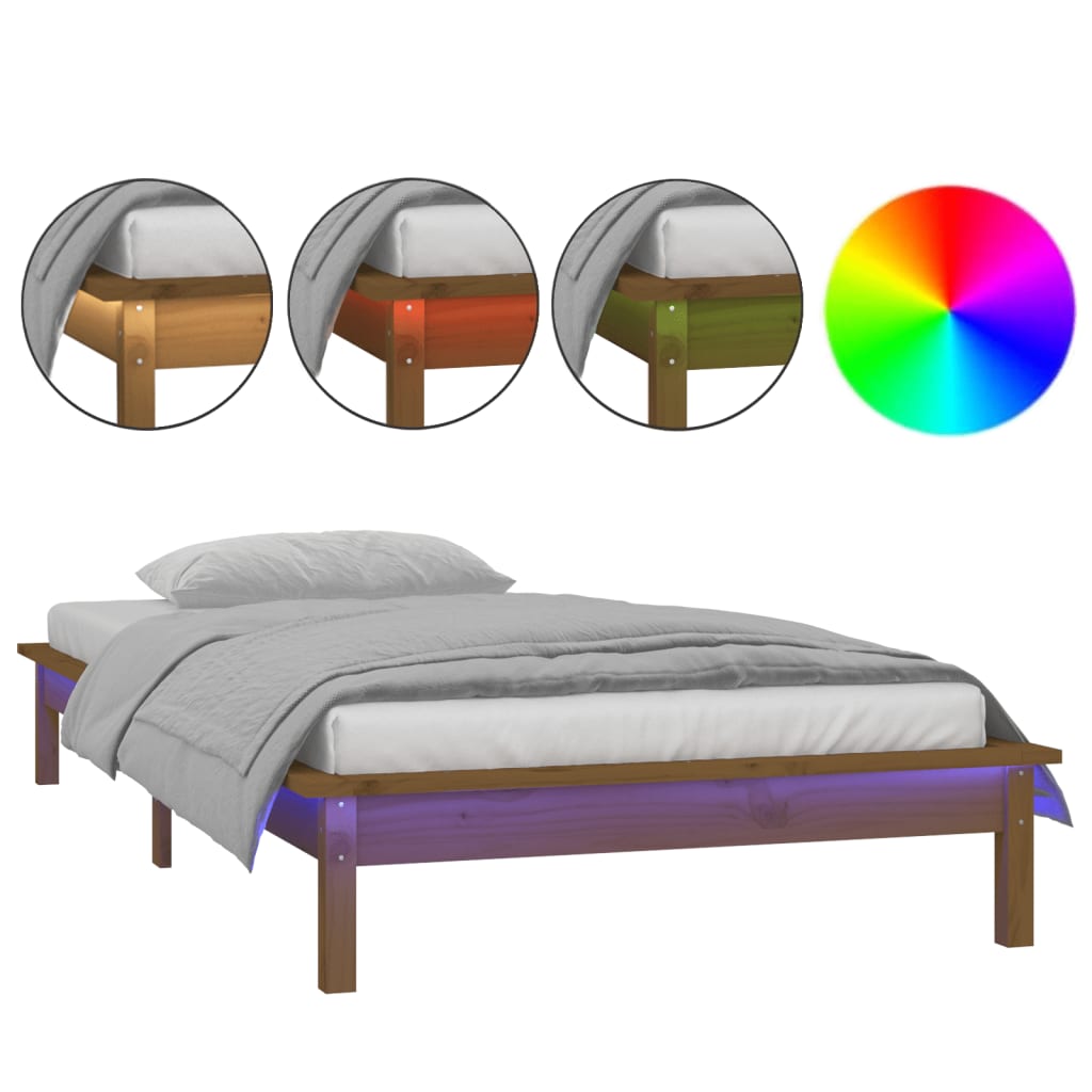 Estructura de cama de madera con LED 100x200 Marrón