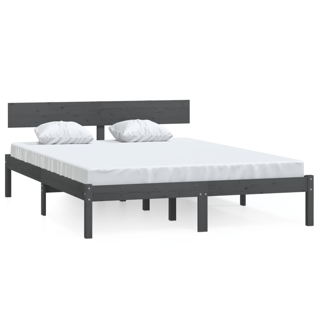 Estructura de cama madera maciza de pino gris 200x200 cm