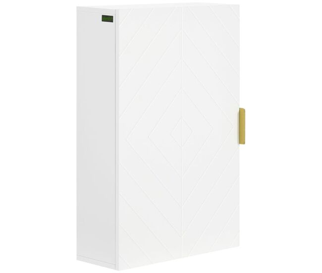 Kleankin armario para baño de pared moderno mueble para baño suspendido con 1 asa de acero y estantes ajustables para cocina 40x15x60 cm blanco