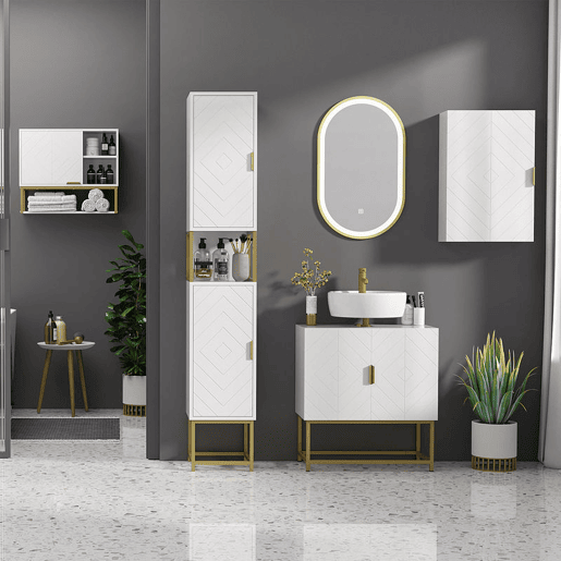 kleankin Armário Casa de Banho de Parede Moderno com 1 Puxador de Aço e Prateleiras Ajustáveis 40x15x60 cm Branco