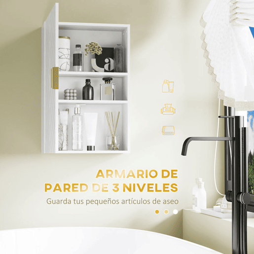 kleankin Armário Casa de Banho de Parede Moderno com 1 Puxador de Aço e Prateleiras Ajustáveis 40x15x60 cm Branco