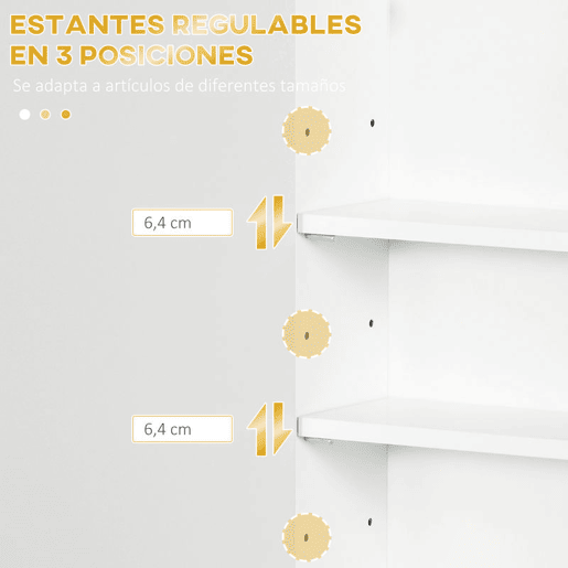 kleankin Armário Casa de Banho de Parede Moderno com 1 Puxador de Aço e Prateleiras Ajustáveis 40x15x60 cm Branco