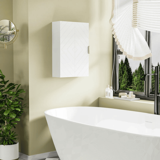 kleankin Armário Casa de Banho de Parede Moderno com 1 Puxador de Aço e Prateleiras Ajustáveis 40x15x60 cm Branco