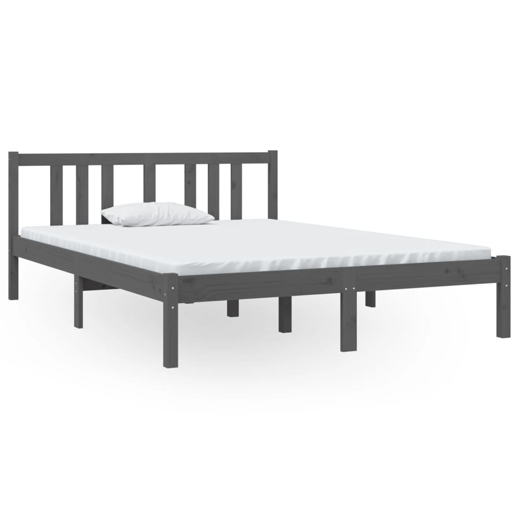 estructura de cama matrimonial madera maciza gris 135x190 cm