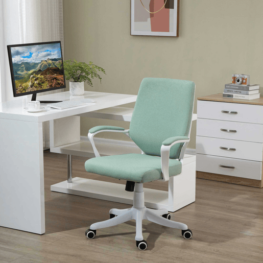 Vinsetto Cadeira de Escritório Giratória Cadeira de Escritório Ergonómica com Altura Ajustável Apoio para os Braços Acolchoado e Suporte Lombar Carga Máxima 120 kg 62x69x92-100 cm Verde