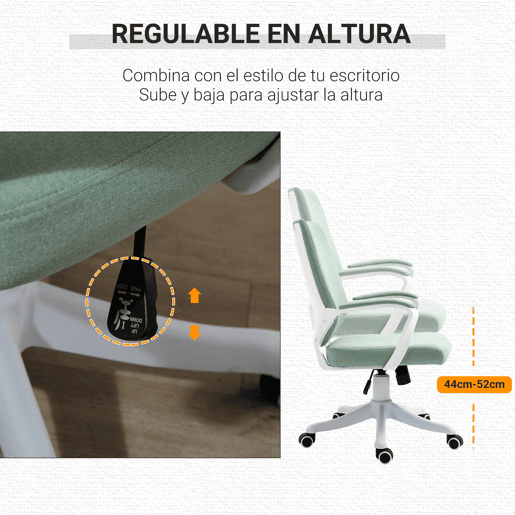 Vinsetto Cadeira de Escritório Giratória Cadeira de Escritório Ergonómica com Altura Ajustável Apoio para os Braços Acolchoado e Suporte Lombar Carga Máxima 120 kg 62x69x92-100 cm Verde
