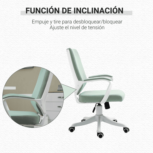Vinsetto Cadeira de Escritório Giratória Cadeira de Escritório Ergonómica com Altura Ajustável Apoio para os Braços Acolchoado e Suporte Lombar Carga Máxima 120 kg 62x69x92-100 cm Verde