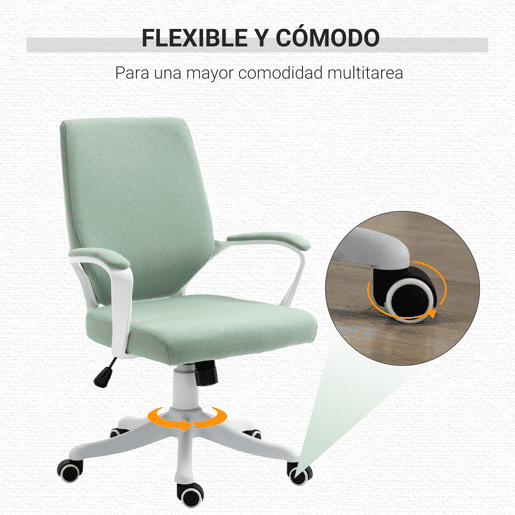 Vinsetto Cadeira de Escritório Giratória Cadeira de Escritório Ergonómica com Altura Ajustável Apoio para os Braços Acolchoado e Suporte Lombar Carga Máxima 120 kg 62x69x92-100 cm Verde