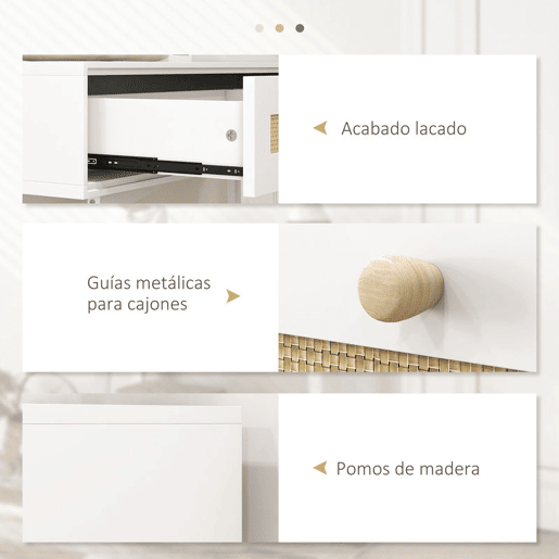 HOMCOM Mesa Consola para Entrada Mesa de Entrada com 2 Gavetas de Desenho de Vime e Prateleira Aberta para Sala Corredor 100x30x81 cm Branco