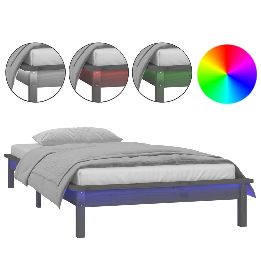 Estructura de cama de madera con LED 100x200 Gris
