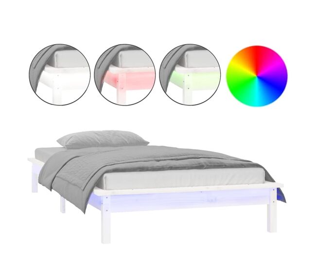Estructura de cama con led madera maciza blanca 75x190 cm