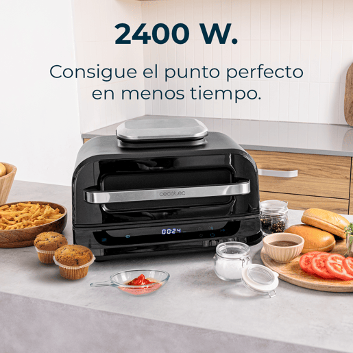 Cecotec Fritadeira de ar de 2400 W com 6 modos de cozedura e 4 posições de grelhador.
