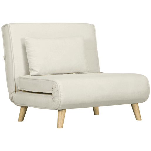 HOMCOM Poltrona 2 em 1 Sofá Cama Individual Dobrável com Encosto Ajustável e Almofada para Sala de Estar Dormitório Escritório Carga 125 kg 90x78x79 cm Bege