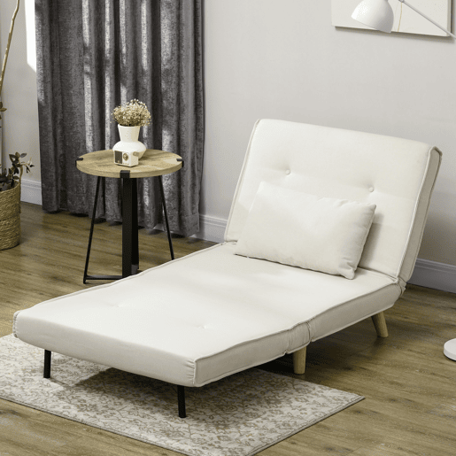 HOMCOM Poltrona 2 em 1 Sofá Cama Individual Dobrável com Encosto Ajustável e Almofada para Sala de Estar Dormitório Escritório Carga 125 kg 90x78x79 cm Bege