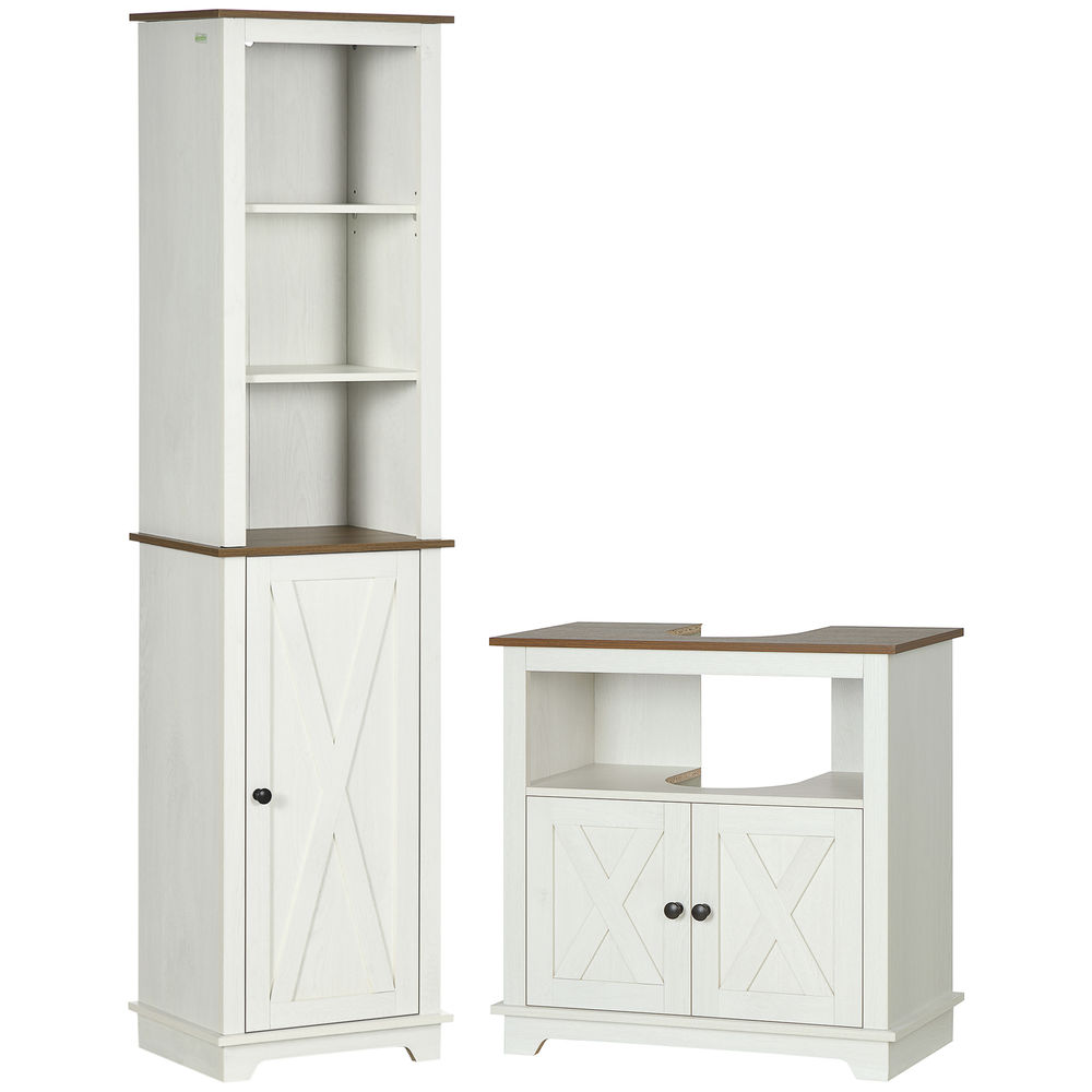 Kleankin conjunto de baño juego de columna de baño con estante ajustable y mueble para debajo del lavabo con 2 puertas antivuelco 39,5x30x160 cm 60x30x60 cm blanco