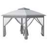 Outsunny Tenda Dobrável Exterior 3,3x3,3 m com Altura Ajustável Tenda de Jardim com Teto Duplo 4 Mosquiteiras Removíveis e Bolsa de Transporte para Acampamento Festas Cinza